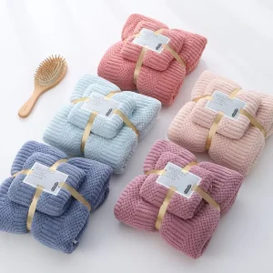 Microfiber Quick Drying Waffle Towel Set Coral Fleece Hotel Spa Bathroom 2pcs Set Custom Bath Face Hair Towel Set