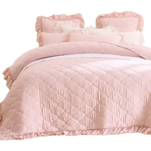 Microfiber Quilt Set Lightweight Bedspreads Reversible Coverlets Retro Bed Cover Bedding Set All Season Quilts Light Pink
