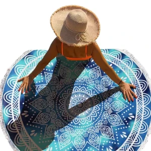 Microfiber Round Beach Towel With Tassels Printed Quick Dry Bath Towel for Seaside Swimming Beach Outdoor Use