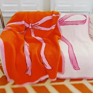 Microfiber Soft Fleece 50″ x 60″ Throw Blanket for Bedroom Sofa Decor Coquette Bow