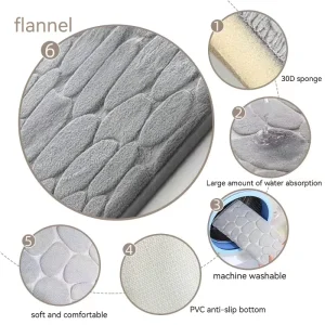 Microfiber Soft Memory Foam Bath Rug Quick Dry Non-Slip Stone Shower Mat Super Water Absorbent Made of Polyester