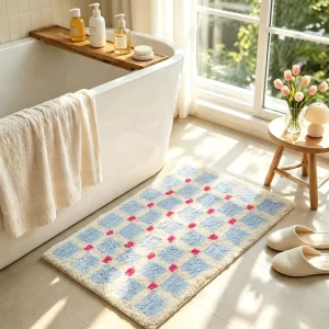 Microfiber Striped Shower Mat Non-slip Water Absorbent Bathroom Rugs Cute Tufted Bath Mat