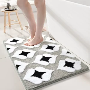 Microfiber Tufted Bath Mat Non Slip Super Absorbent Quick Dry Washable Bathroom Rug Modern Geometric Star Pattern