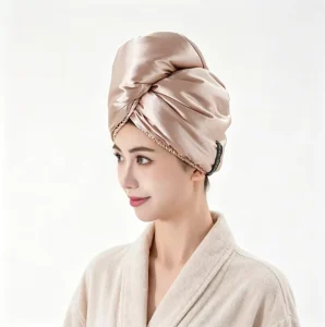 Microfiber Woven Roll Hair Drying Fast Dry High End Luxury Silky Satin Turban Hair Towel Cap