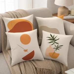 Mid Century Abstract Art Throw Pillow Cover Soft Polyester Boho Terracotta Sun Leaf Cushion Case Accent Shell for Couch