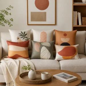 Mid Century Line Art Throw Pillow Cover Soft Polyester Boho Abstract Botanical Cushion Case Decorative Shell for Couch