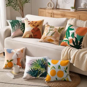 Mid Century Modern Abstract Cushion Cover Soft Polyester Boho Terracotta Sun Leaf Throw Pillow Case Accent Shell for Sofa