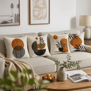 Mid Century Modern Boho Cushion Cover Soft Polyester Abstract Botanical Leaf Print Throw Pillow Case Shell for Sofa
