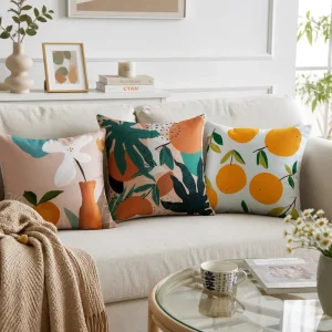 Mid Century Modern Throw Pillow Cover Soft Polyester Abstract Terracotta Sun Leaf Pattern Cushion Case Shell for Sofa