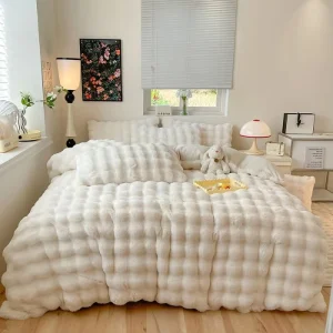 Milk Velvet Bedding Set Duvet Cover Flatted Sheet Warm Bed Set Comforter Set Comfortable Skin Friendly Home Bedroom Bulk Items