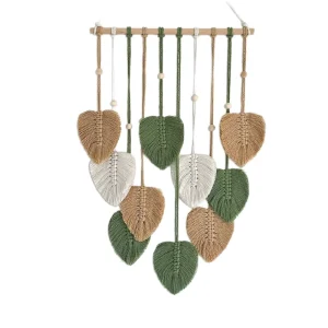 Mingxing Macrame Wall Hanging Boho Green Leaves Art Decorations Handmade Yarn Tassels Woven Tapestry Feather for Nursery Living