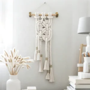 Mini Woven Macrame Wall Hanging with Tassels for Boho Bedroom & Airbnb Decor