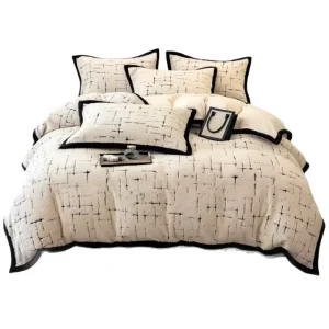 Minimalist Abstract Line Jacquard Milk Velvet Bed Set Skin Friendly Warm Anti Static Household Bedroom Duvet Kit