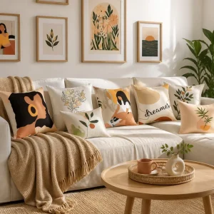 Minimalist Boho Abstract Throw Pillow Cover Soft Polyester Line Art Botanical Leaf Cushion Case Pillowshell for Sofa