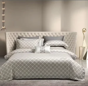 Minimalist Checked-pattern 100% Long-staple Cotton Four-piece Bedding Set Soft Breathable and Customisable