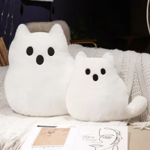 Minimalist Ghost Cat Plush Pillow Black White Cute Cartoon Kitten Stuffed Cushion Soft Sofa Decor Halloween Birthday Gift