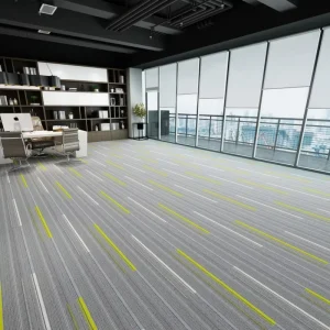 Minimalist Grey Base Long Carpet Planks Color Thin Strip Soundproof Interlocking Linear Floor Mat for Conference Room Lobby