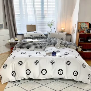 Minimalist High Quality 100% Cotton Summer Printed Nordic Black White 4 Pcs Duvet Cover Set 300tc
