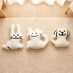 Minimalist Line Drawing Animal Throw Pillow Rabbit Cat Dog Shaped Soft White Plush Cushion for Sofa Bedroom Decor