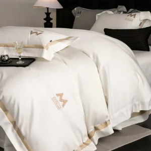 Minimalist Long-staple Cotton Letter-embroidered Four-piece Set High-thread-count High-density Pure Cotton Duvet Cover