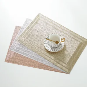 Minimalist Luxury Frame Border Rectangle PVC Placemat Woven Texture Non Slip Heatproof Table Mat for Ramadan Wedding Banquet