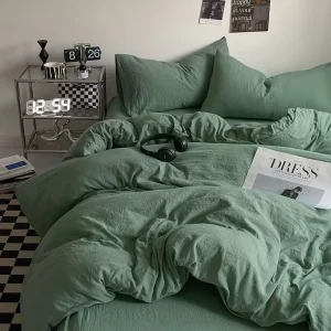 Minimalist Solid 4 PCS Duvet Cover with Sheet Sets Soft Smooth Fabric Duvet Cover Set Machine Washable Duvet Cover Set