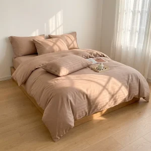 Minimalist Solid Color 4pcs Bedding Set Breathable Polyester Microfiber Bed Linen Set for Modern Apartment Decor