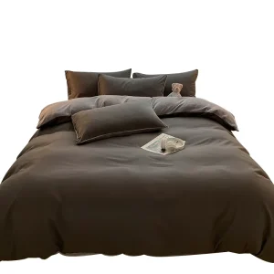 Minimalist Solid Color Dual Layer Bed Set Breathable Smooth Top + Warm Milk Velvet Lining Household Duvet Cover Kit