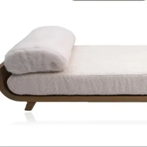 Minimalist Solid Wood Frame Elevated Pet Bed with Fluffy Bolster Pillow Washable Textured Mattress