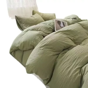 Minimalist Spring Summer Bedding Set Ultra Soft Washed Polyester Bed Sheets Duvet Cover Pillowcases 4 Pieces Full Size Bed Linen
