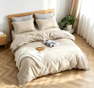 Minimalist Stonewashed 100% French Linen Bedding Plain Edge Solid Color Linen Duvet Set