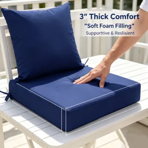 Minimalist Water Repellent Patio Seat and Backrest Cushion Set Outdoor Cushions with Removable Zippered Covers