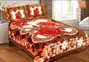 Mink Double Bed Blankets 4 6PCS Blanket Set for Winter King Size 4kg 2 Ply A&B Printed Raschel Blanket with Bed Skirt