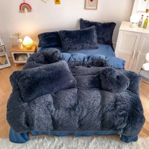 Mink Velvet Bed Sheet Set Solid Color Modern Style Duvet Cover with Printed Four Piece Water-Washable Fitted Sheet Bedding Set