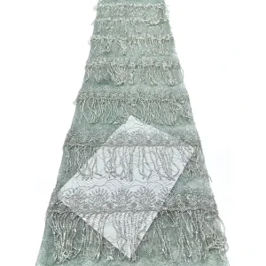 Mint Green Elegant Sparkling Tassel Beaded Net Lace for Ladies Formal Party Evening Dress Luxury Fashion Garment Fabric
