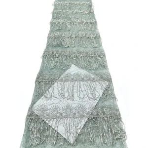 Mint Green Elegant Sparkling Tassel Beaded Net Lace for Ladies Formal Party Evening Dress Luxury Fashion Garment Fabric