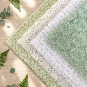 Mint Jacquard Knitted 45% Nylon 50% Cotton 5% Spandex Embroidery Lace Fabric for Dress Accessories