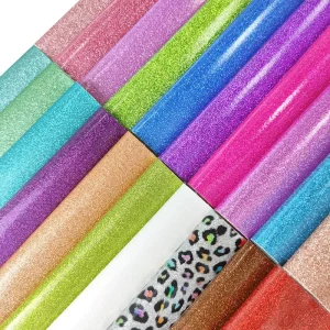 Mirror Crystal Fine Glitter PU Faux Leather Roll Shiny Decorative Synthetic Leather Vinyl Fabric for Sparkly Crafts Accessories