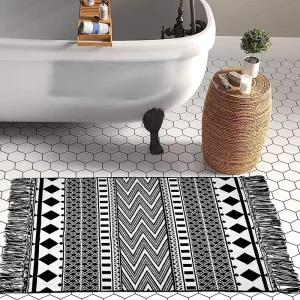 MitoVilla Black Boho Rug Black White Small Boho Bathroom Rug Farmhouse Kitchen Runner Rugs