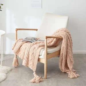 Modern 100% Acrylic Classic Tassels Textured Solid Colors Knitting Blanket White Throw Knitted for Bed Sofa Customized Printing