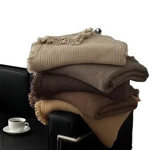 Modern 100% Cotton Muslin Blanket 4 Layer Raschel Woven Throw Blanket for Sofa Bed Solid Pattern