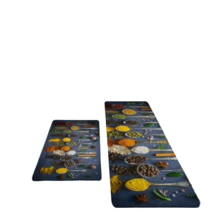 Modern 2 Piece Kitchen Rug Set Simple Washable Non Slip Kitchen Mats with Waterproof Floor Rug Runner Doormat Made Foam Plastic