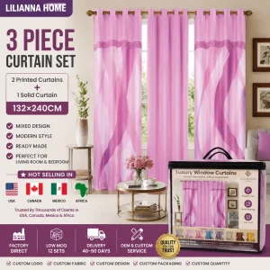 Modern 3 Pieces Cortinas Blackout Curtain Set 2 Printed Panels and 1 Solid Pane Window Drapes Home Bedroom Rideaux De Maison