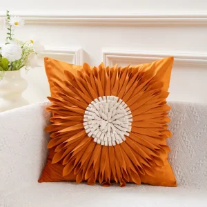 Modern 3D Sunflower Embroidery Velvet Cushion Cover Handmade Floral Square Throw Pillow for Home or Office Decor