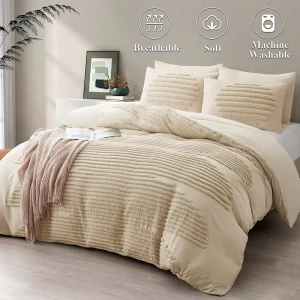 Modern 5-Piece 1.8m Double Bed Duvet Cover Set 100% Cotton 200TC Solid Pattern All-Season