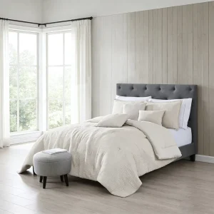 Modern 5pcs Breathable Cooling 110gsm Seersucker Bedding Set 75gsm Solid Microfiber Comforter Set