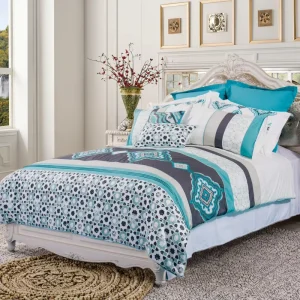 Modern 6pcs Eco-Friendly All-Season Cotton Comforter Set Printed Quilts Fitted Bed Sheets King Size Home Bedding