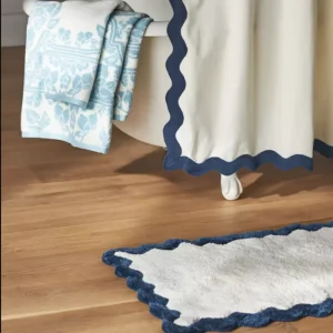 Modern Absorbent Bath Mat with Scallop Design Wave Pattern Cotton Bathtub Rug for Bathroom Decor