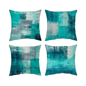 Modern Abstract 18 x 18 Inches Teal Gray Turquoise Decorative Pillow Covers