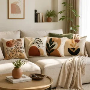 Modern Abstract Botanical Throw Pillow Cover Soft Polyester Boho Terracotta Sun Cushion Case Accent Shell for Couch